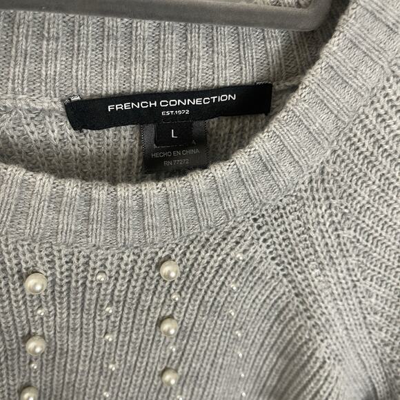 French Connection Women's Embellished Pearl Crewneck Pullover Sweater Gray Large - Picture 7 of 16